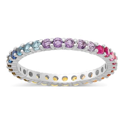 Sterling Silver CZ Rainbow Eternity Band