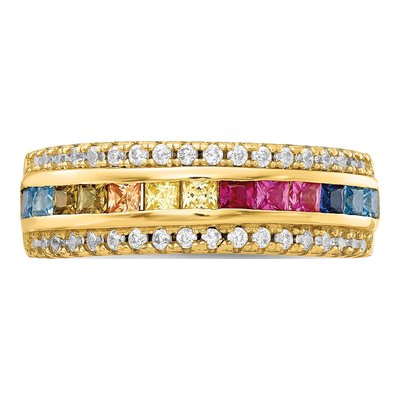 Gold-Plated Sterling Silver CZ Multi-Color Channel Ring – view 5