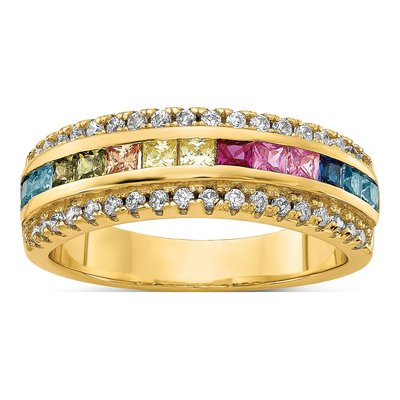 Gold-Plated Sterling Silver CZ Multi-Color Channel Ring