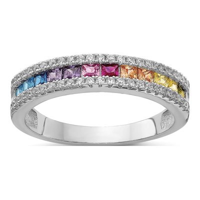 Sterling Silver CZ Multi-Color Channel Ring