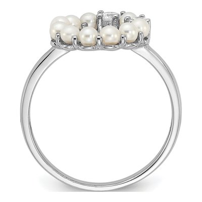 Sterling Silver Freshwater Cultured Pearl & CZ Button Ring – view 2