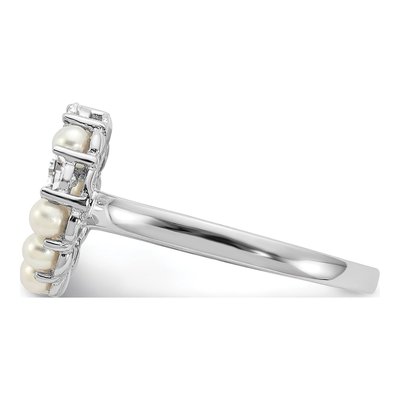 Sterling Silver Freshwater Cultured Pearl & CZ Button Ring – view 3