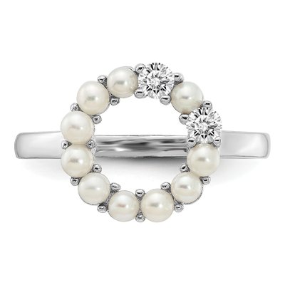 Sterling Silver Freshwater Cultured Pearl & CZ Button Ring – view 4