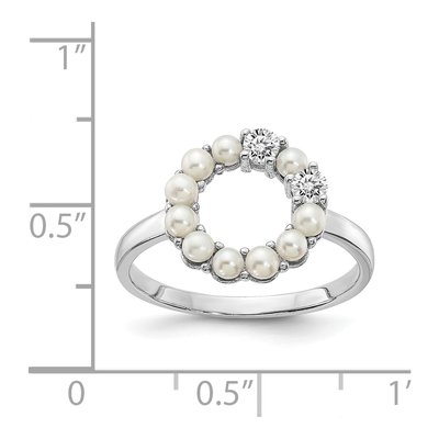 Sterling Silver Freshwater Cultured Pearl & CZ Button Ring – view 5