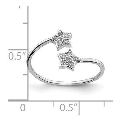 Sterling Silver CZ Stars Bypass Adjustable Ring – view 5