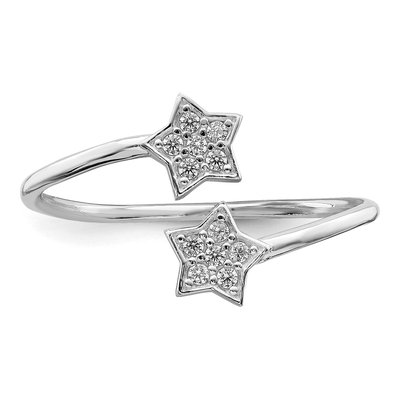 Sterling Silver CZ Stars Bypass Adjustable Ring – view 6