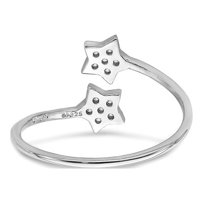 Sterling Silver CZ Stars Bypass Adjustable Ring – view 7