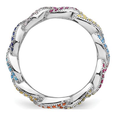 Sterling Silver Colorful CZ Cuban Link Ring – view 3