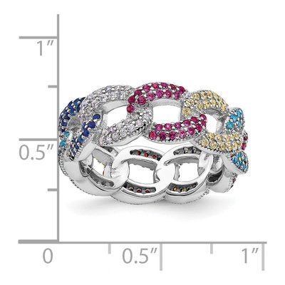 Sterling Silver Colorful CZ Cuban Link Ring – view 4