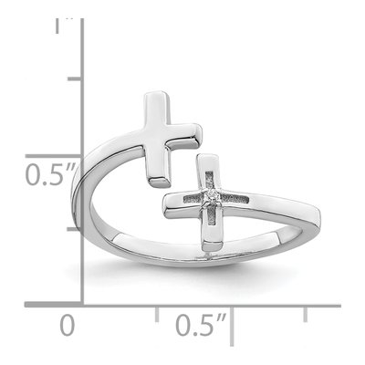 Sterling Silver CZ Double Cross Adjustable Ring – view 4