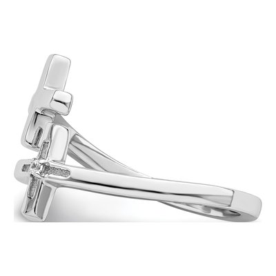 Sterling Silver CZ Double Cross Adjustable Ring – view 5
