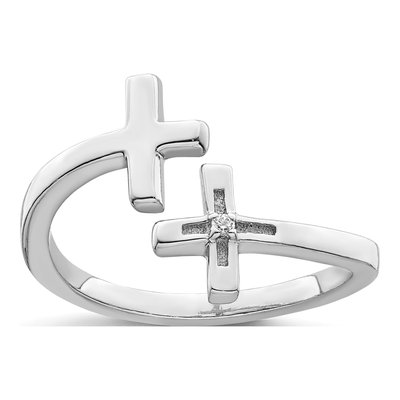 Sterling Silver CZ Double Cross Adjustable Ring