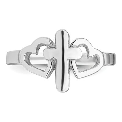 Sterling Silver Hearts Cross Ring – view 6