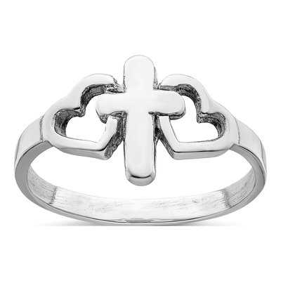 Sterling Silver Hearts Cross Ring