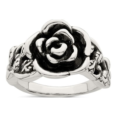 Sterling Silver Antiqued Flower Ring