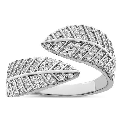 Sterling Silver CZ Leaf Ring