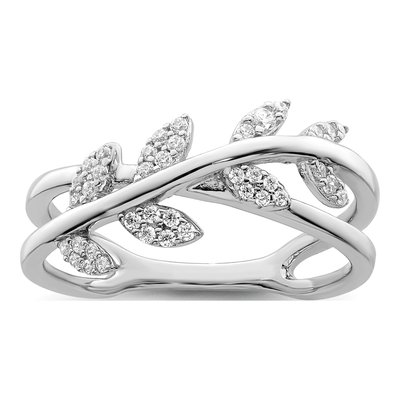 Sterling Silver CZ Leaves Ring