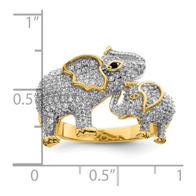 Gold-Plated Sterling Silver CZ Mom Baby Elephant Ring – view 4