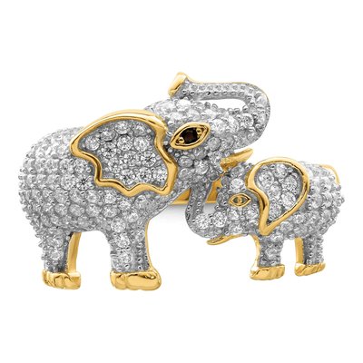 Gold-Plated Sterling Silver CZ Mom Baby Elephant Ring – view 6