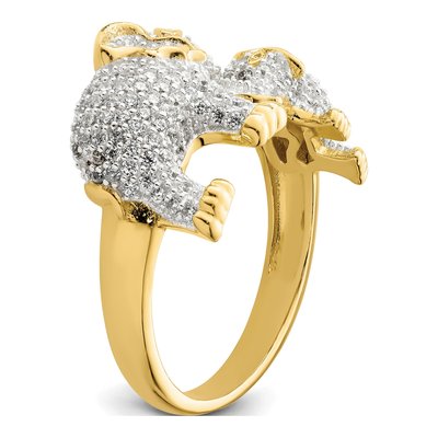 Gold-Plated Sterling Silver CZ Mom Baby Elephant Ring – view 8