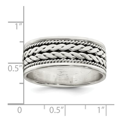 Men's Sterling Silver Antiqued Rope Ring – view 4