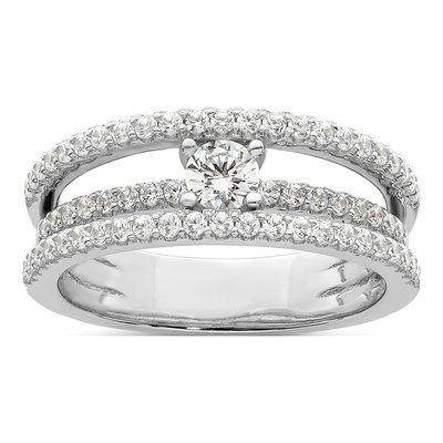 Sterling Silver CZ 3-Row Ring