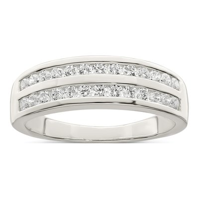 Sterling Silver CZ Tapered Wedding Band