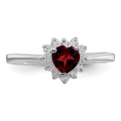 Sterling Silver Garnet & CZ Heart Ring – view 6
