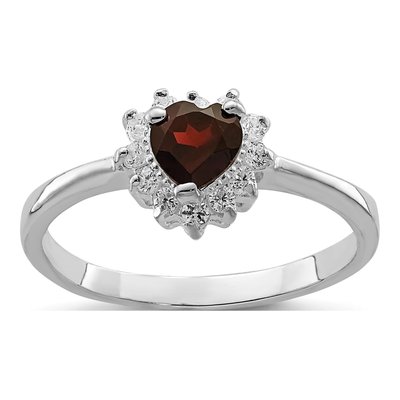 Sterling Silver Garnet & CZ Heart Ring