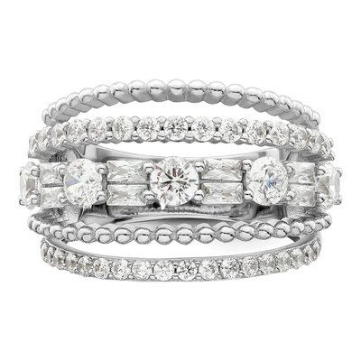 Sterling Silver CZ 5-Row Ring – view 6
