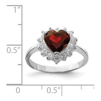 Sterling Silver Garnet & CZ Heart Ring – view 4