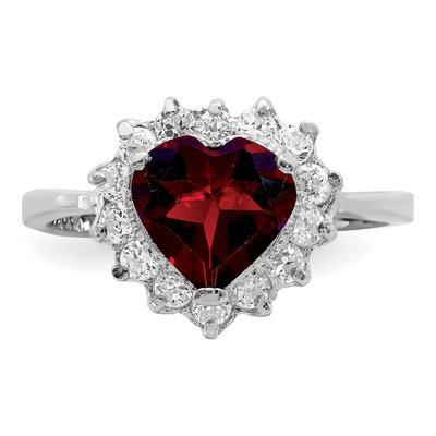 Sterling Silver Garnet & CZ Heart Ring – view 6
