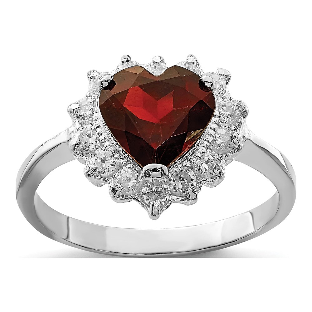 Sterling Silver Garnet & CZ Heart Ring