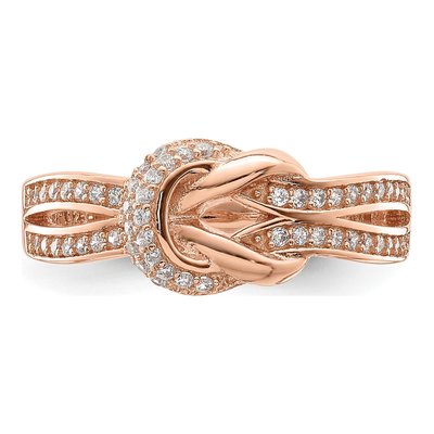 Rose Gold-Plated Sterling Silver CZ Knot Ring – view 6