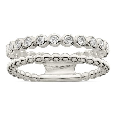 Sterling Silver CZ Beaded Fancy Ring