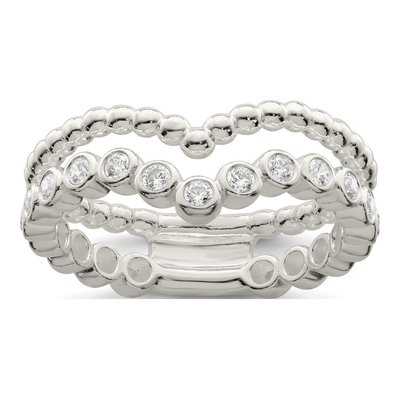 Sterling Silver CZ Beaded Fancy Ring