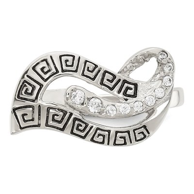 Sterling Silver CZ Greek Key Ring – view 6