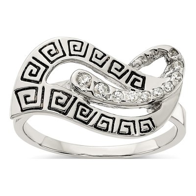 Sterling Silver CZ Greek Key Ring