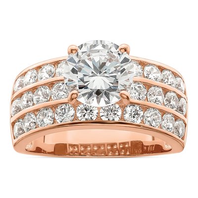 Rose Gold-Plated Sterling Silver CZ 3-Row Engagement Ring