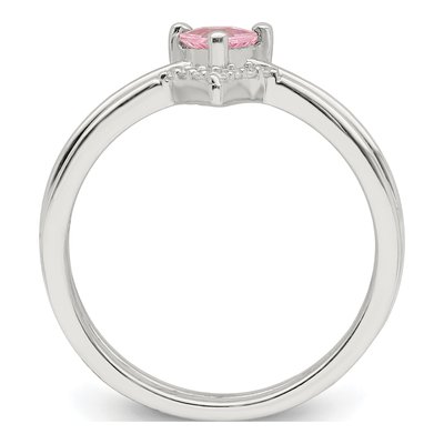 Sterling Silver Pink Trillion & White CZ Ring Set – view 3