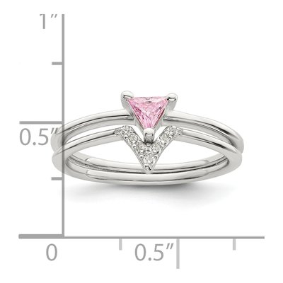 Sterling Silver Pink Trillion & White CZ Ring Set – view 4