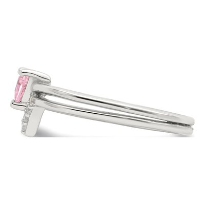 Sterling Silver Pink Trillion & White CZ Ring Set – view 5