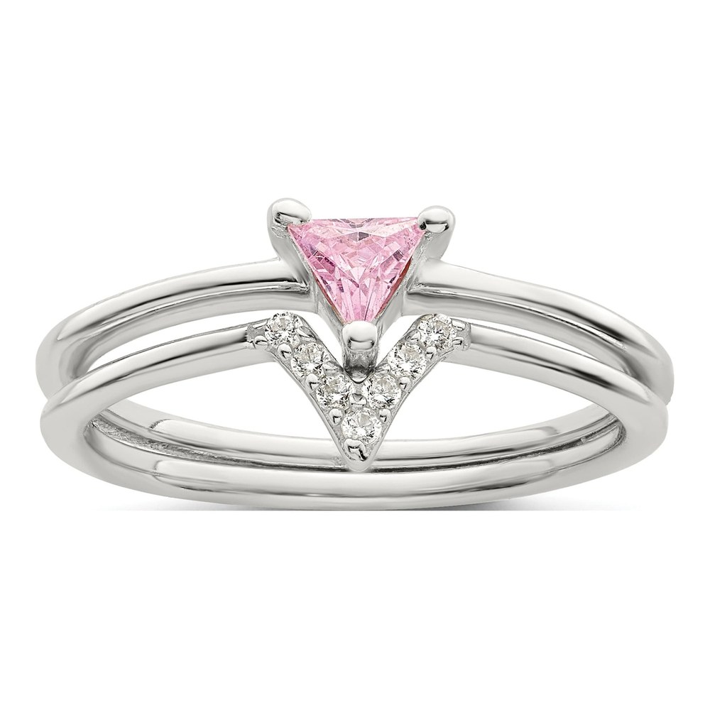 Studio photo | Sterling Silver Pink Trillion Cz And White Ring Set | ring | timeless design | Zircon