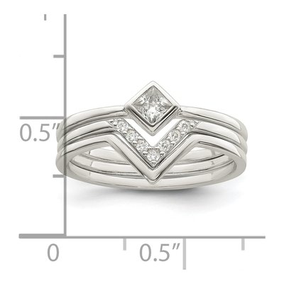 Sterling Silver Square CZ 3-Ring Set – view 4