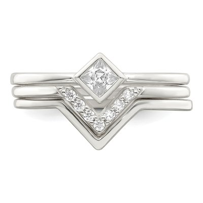 Sterling Silver Square CZ 3-Ring Set – view 6