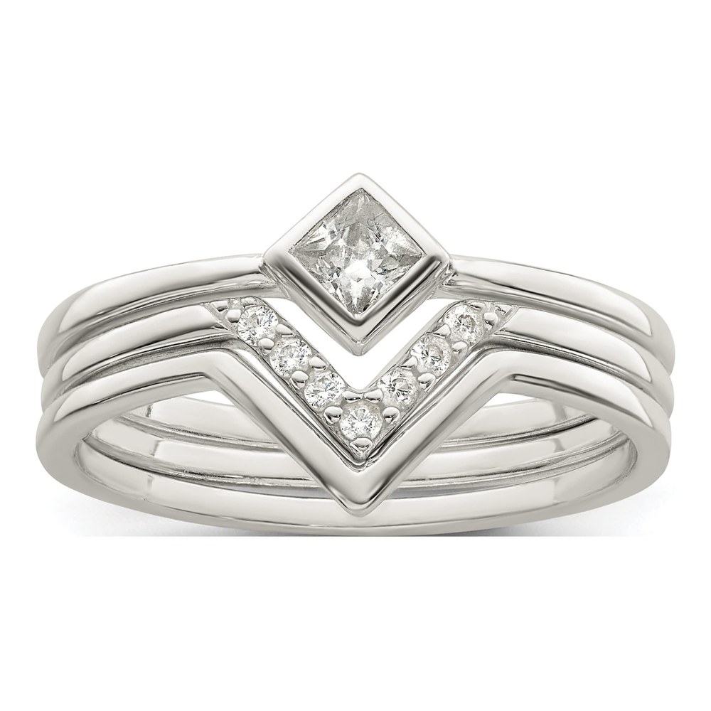 Studio photo | Sterling Silver Polished Square Cz 3 Ring Set | ring | minimalist style | Zircon
