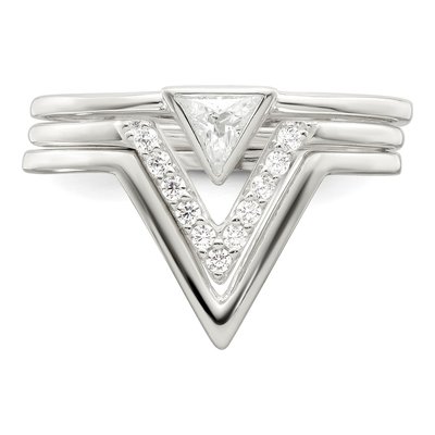 Sterling Silver CZ Triangle 3-Ring Set – view 6
