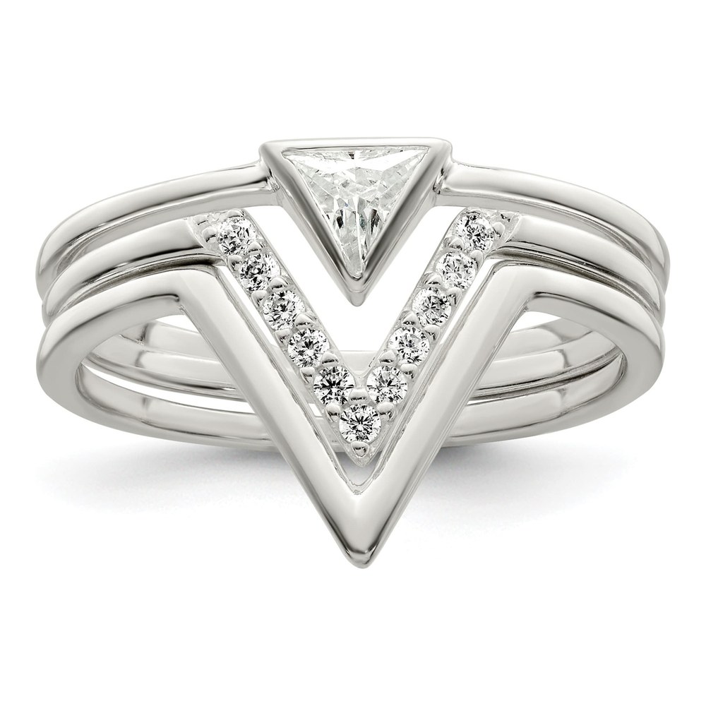 Hero image | Sterling Silver Polished Triangle Cz 3 Ring Set | ring | statement piece | Zircon