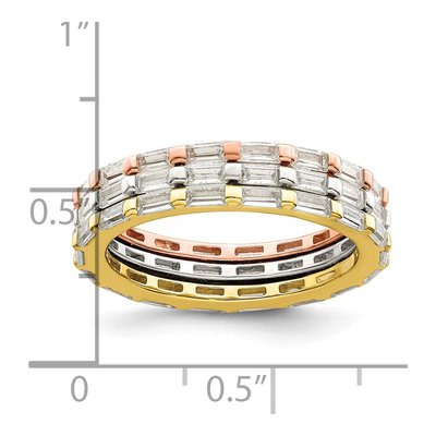 Sterling Silver Baguette CZ Eternity 3-Band Ring Set – view 4