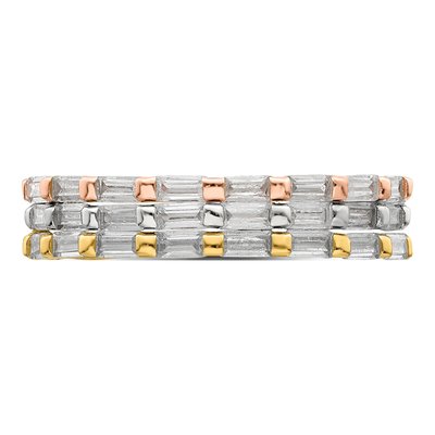 Sterling Silver Baguette CZ Eternity 3-Band Ring Set – view 5